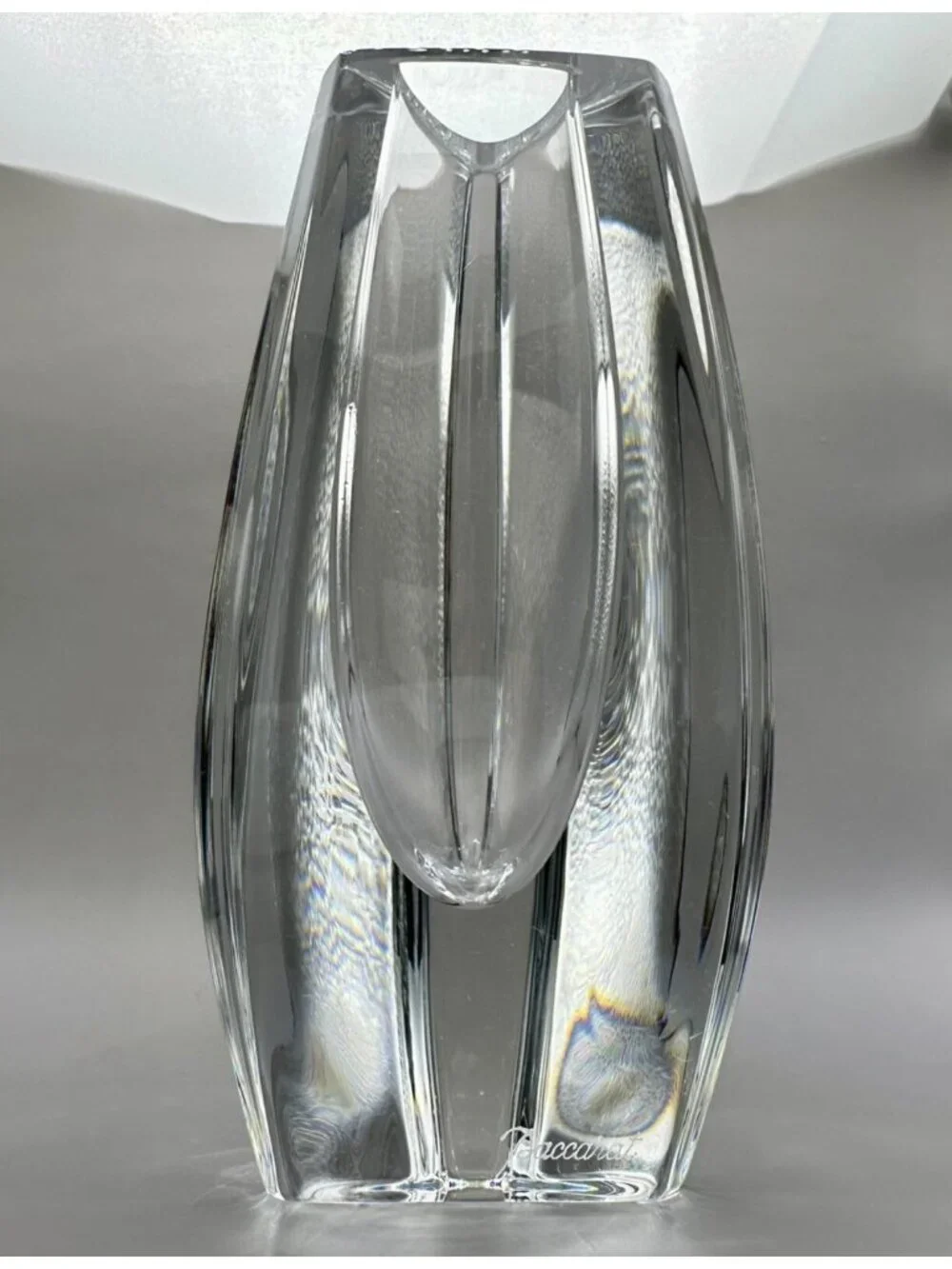 Baccarat Signed Bouton D'Or Gold Button Triangular Art Glass Crystal Vase 6